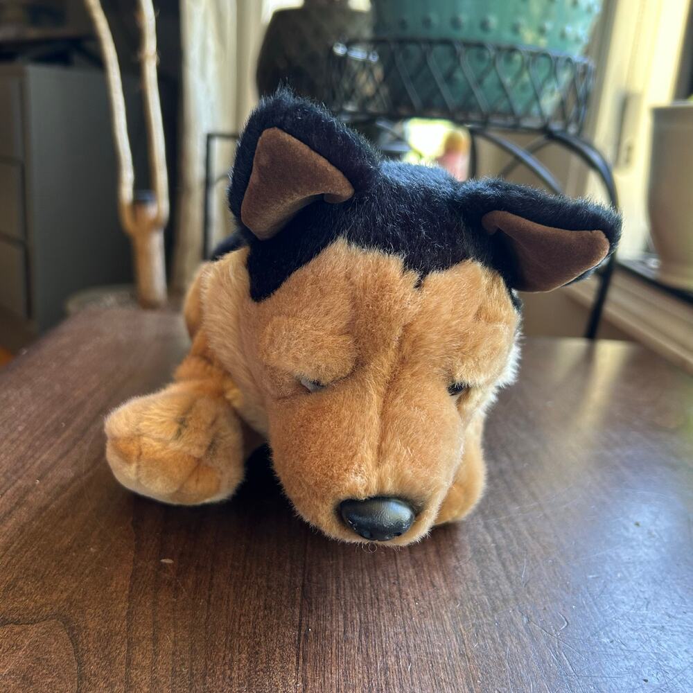 Russ Berrie German Shepherd plush dog tan and black coat realistic